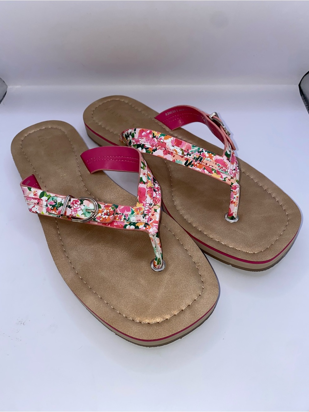 Kelly &‎ Katie Pink Floral Thong Sandals with Gold Footbed